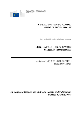 Mufg / Smfg / Mhfg / Resona Hd / Jv Regulation (Ec)