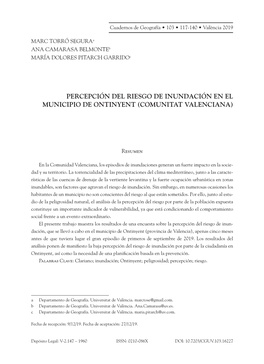 Percepción Del Riesgo De Inundación En El Municipio De Ontinyent (Comunitat Valenciana)