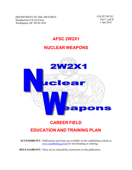 Afsc 2W2x1 Nuclear Weapons Career Field Education and Training Plan