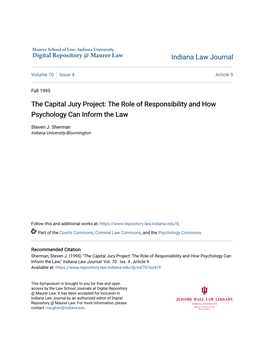 The Capital Jury Project: the Role of Responsibility and How Psychology Can Inform the Law