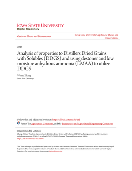 DDGS) and Using Destoner and Low Moisture Anhydrous Ammonia (LMAA) to Utilize DDGS Weitao Zhang Iowa State University
