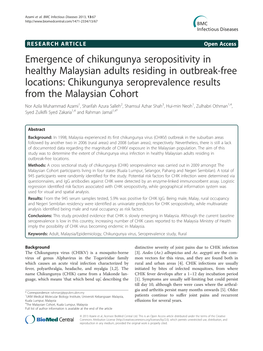 Chikungunya Seroprevalence Results from the Malaysian Cohort