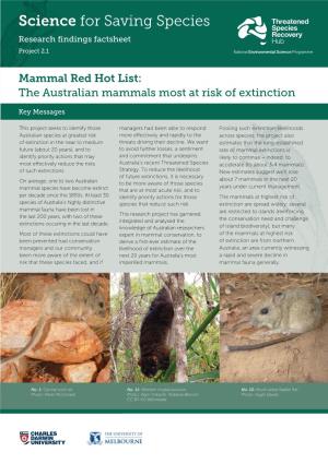 Science for Saving Species Research Findings Factsheet Project 2.1