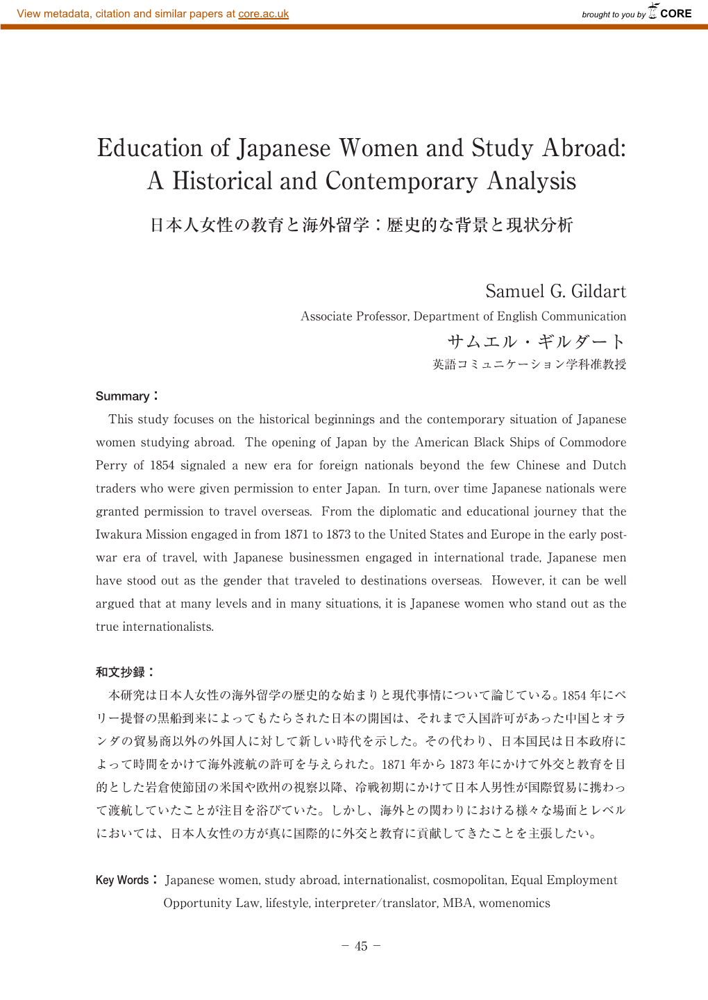 Education of Japanese Women and Study Abroad: a Historical and Contemporary Analysis