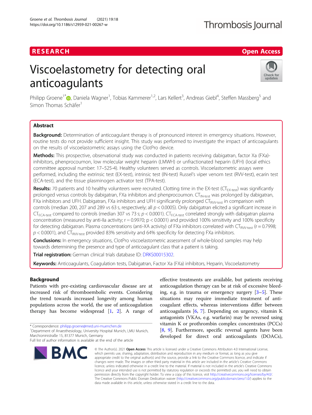 Viscoelastometry for Detecting Oral Anticoagulants