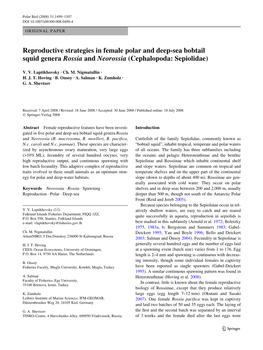 Reproductive Strategies in Female Polar and Deep-Sea Bobtail Squid Genera Rossia and Neorossia (Cephalopoda: Sepiolidae)