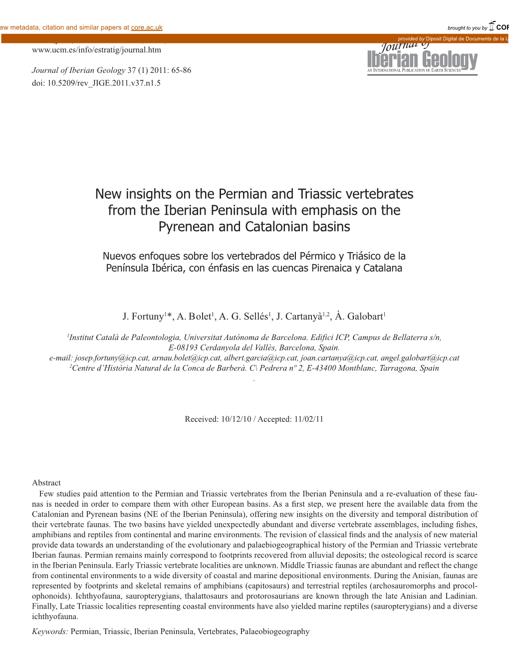 New Insights on the Permian and Triassic Vertebrates from the Iberian Peninsula with Emphasis on the Pyrenean and Catalonian Basins