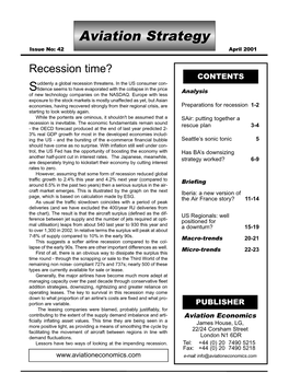 April 2001 Recession Time? CONTENTS Uddenly a Global Recession Threatens