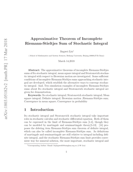 Approximative Theorem of Incomplete Riemann-Stieltjes Sum Of