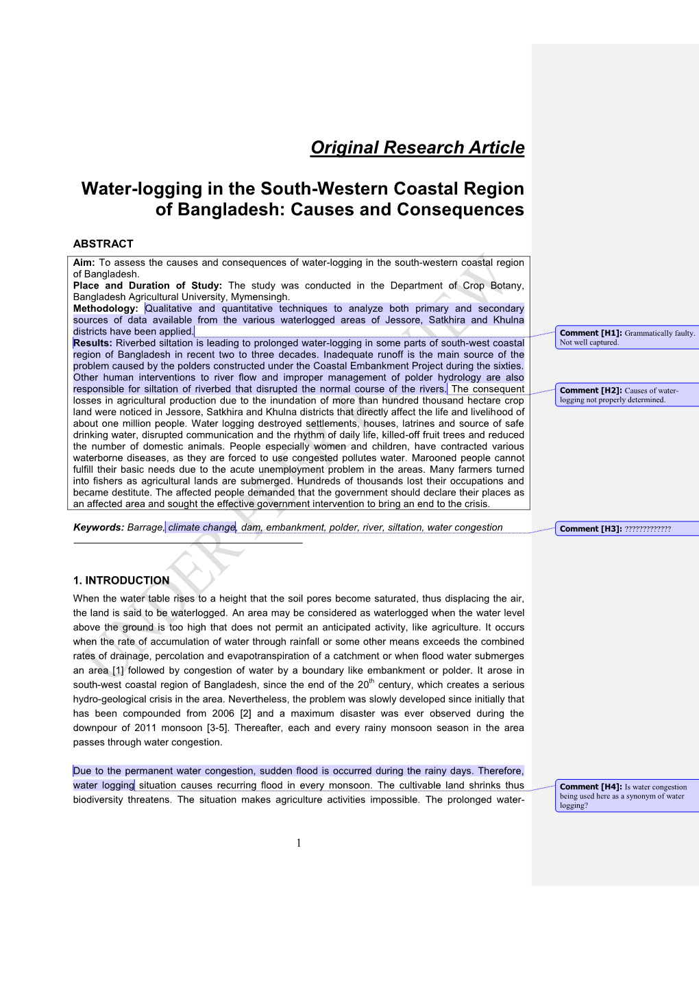 Original Research Article Water-Logging in the South-Western