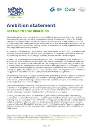 Getting to Zero Coalition's Ambition Statement