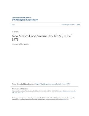 New Mexico Lobo, Volume 075, No 50, 11/5/1971." 75, 50 (1971)