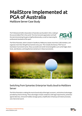 Mailstore Implemented at PGA of Australia Mailstore Server Case Study