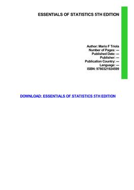 Read Book Essentials of Statistics 5Th Edition Ebook, Epub