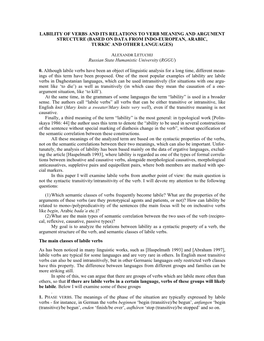 Lability of Verbs and Its Relations to Verb Meaning and Argument Structure (Based on Data from Indo-European, Arabic, Turkic and Other Languages)