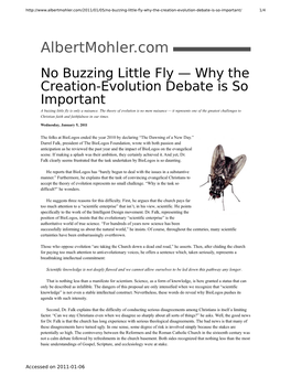 Why the Creation-Evolution Debate Is So Important a Buzzing Little Fly Is Only a Nuisance