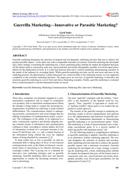 Guerrilla Marketing—Innovative Or Parasitic Marketing?