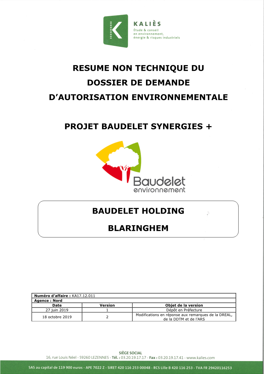 Resume Non Technique Du Dossier De Demande D’Autorisation Environnementale