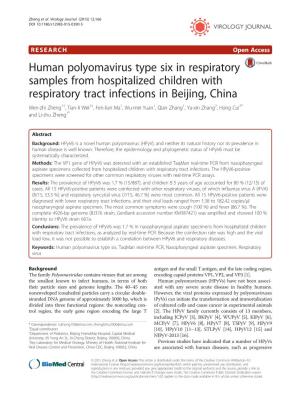 Human Polyomavirus Type Six in Respiratory Samples From