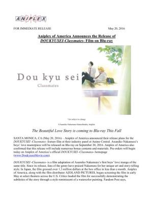 Aniplex of America Announces the Release of DOUKYUSEI-Classmates- Film on Blu-Ray