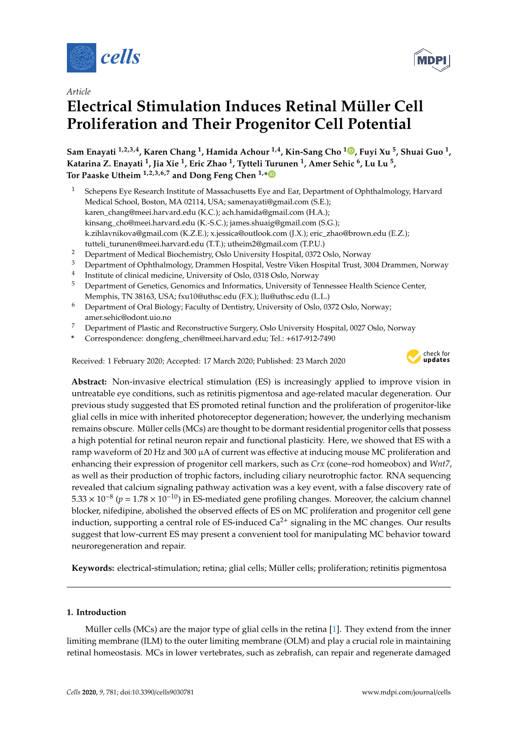 Electrical Stimulation Induces Retinal Müller Cell Proliferation and Their Progenitor Cell Potential