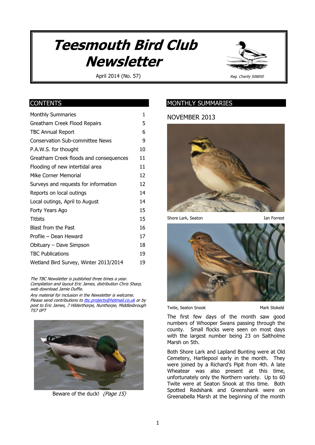 Teesmouth Bird Club Newsletter