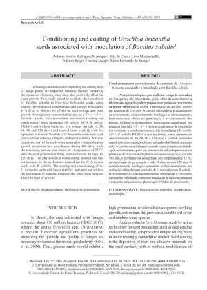 Conditioning and Coating of Urochloa Brizantha Seeds Associated with Inoculation of Bacillus Subtilis1