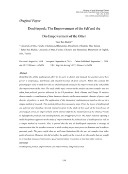 Original Paper Doublespeak: the Empowerment of the Self and the Dis-Empowerment of the Other