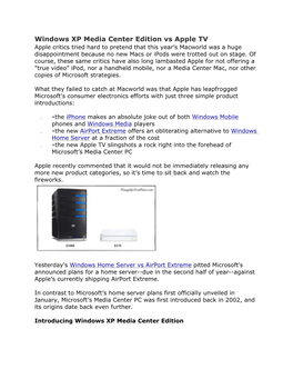 Windows XP Media Center Edition Vs Apple TV