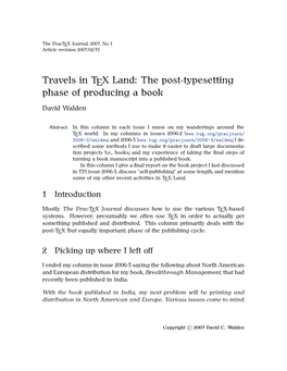 Travels in TEX Land: the Post-Typesetting Phase of Producing a Book