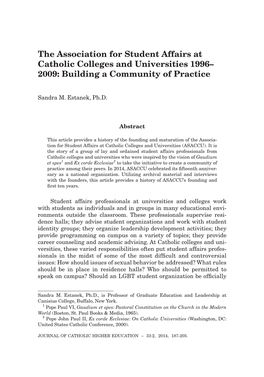 The Association for Student Affairs at Catholic Colleges and Universities 1996– 2009: Building a Community of Practice