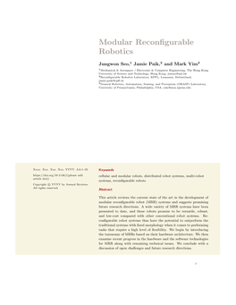 Modular Reconfigurable Robotics