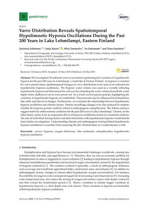 Varve Distribution Reveals Spatiotemporal Hypolimnetic Hypoxia Oscillations During the Past 200 Years in Lake Lehmilampi, Eastern Finland