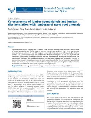 Co-Occurrence of Lumbar Spondylolysis and Lumbar Disc Herniation with Lumbosacral Nerve Root Anomaly