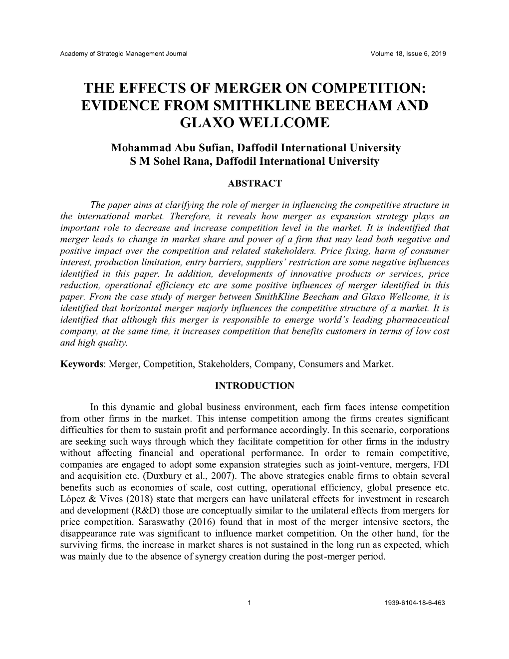 Evidence from Smithkline Beecham and Glaxo Wellcome