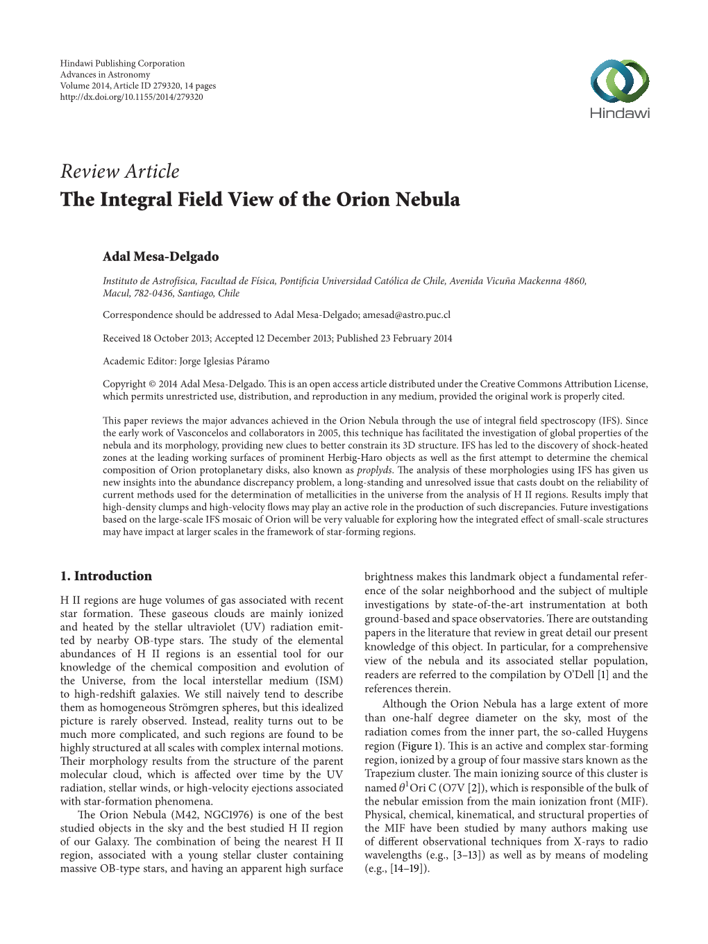 Review Article the Integral Field View of the Orion Nebula