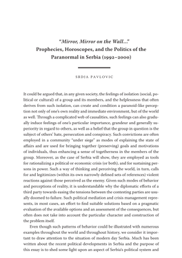“Mirror, Mirror on the Wall…” Prophecies, Horoscopes, and the Politics of the Paranormal in Serbia (–)
