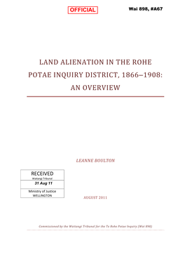 Land Alienation in the Rohe Potae Inquiry District, 1866–1908: an Overview