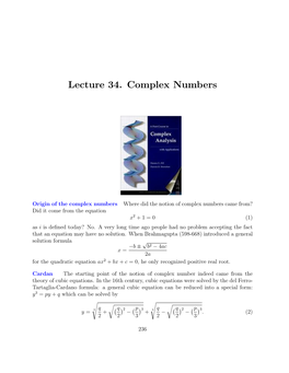 Lecture 34. Complex Numbers