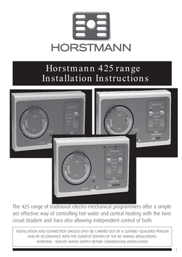 Horstmann 425 Range Installation Instructions