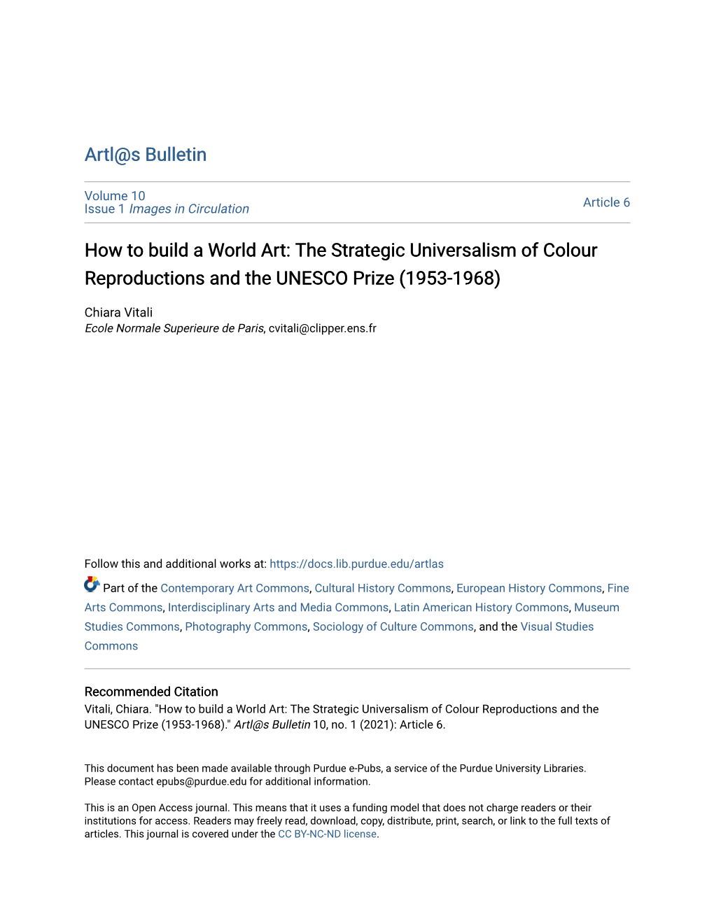 How to Build a World Art: the Strategic Universalism of Colour Reproductions and the UNESCO Prize (1953-1968)