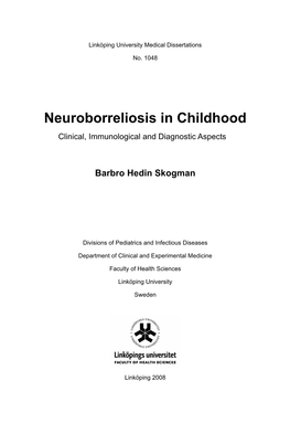 Neuroborreliosis in Childhood Clinical, Immunological and Diagnostic Aspects