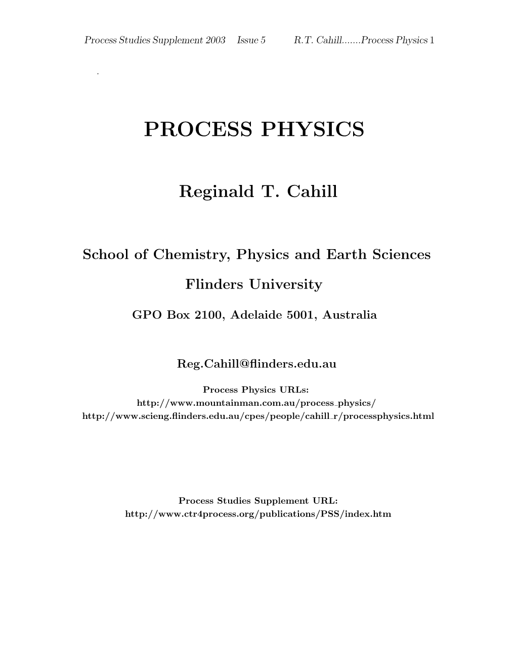 Process Physics 1