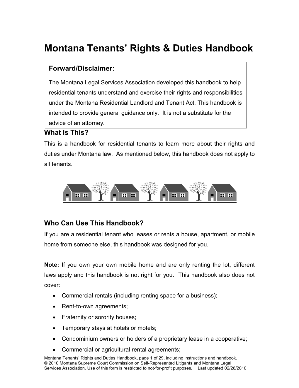 Housing Handbook - the Residential Landlord and Tenant Act of 1977 - Tenants