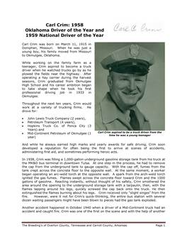 Carl Crim: 1958 Oklahoma Driver of the Year and 1959 National Driver of the Year