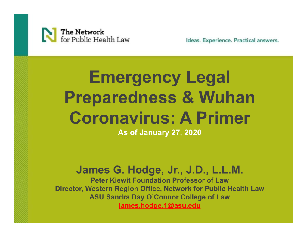 Emergency Legal Preparedness & Wuhan Coronavirus: a Primer