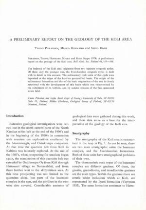 A Preliminary Report on the Geology of the Koli Area
