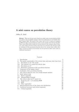 A Mini Course on Percolation Theory