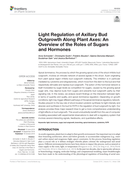 Light Regulation of Axillary Bud Outgrowth Along Plant Axes: an Overview of the Roles of Sugars and Hormones