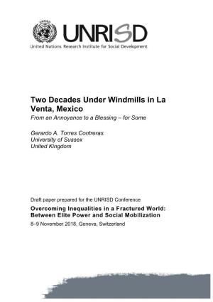 Two Decades Under Windmills in La Venta, Mexico from an Annoyance to a Blessing – for Some